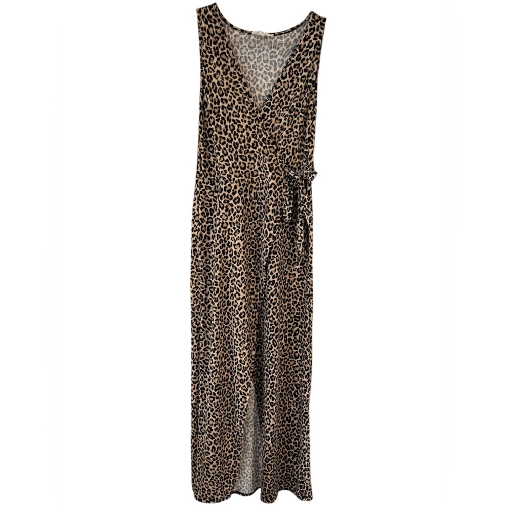 🐆🐆🐆 Jessica Simpson Leopard-Print Wrap Maxi Dress in Tan and Black